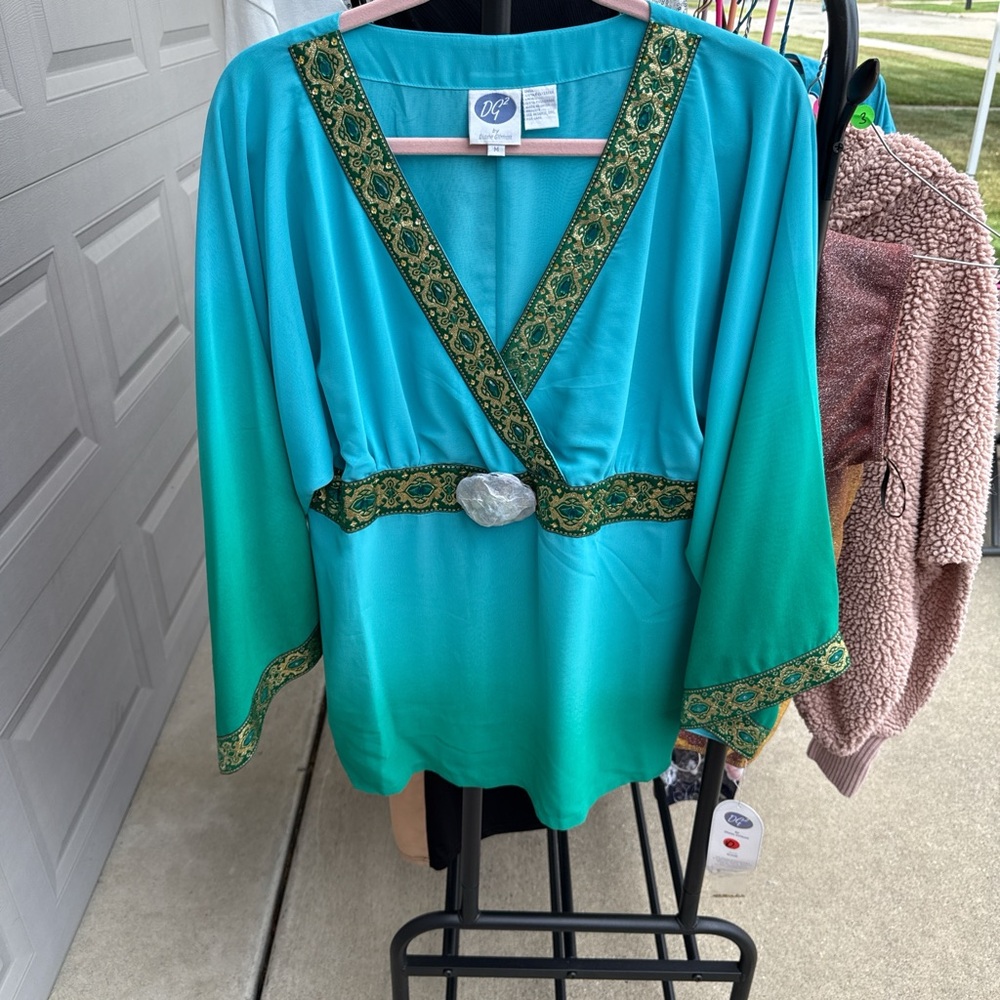 DG2 by Diane Gilman Turquoise and Gold Women's Blouse